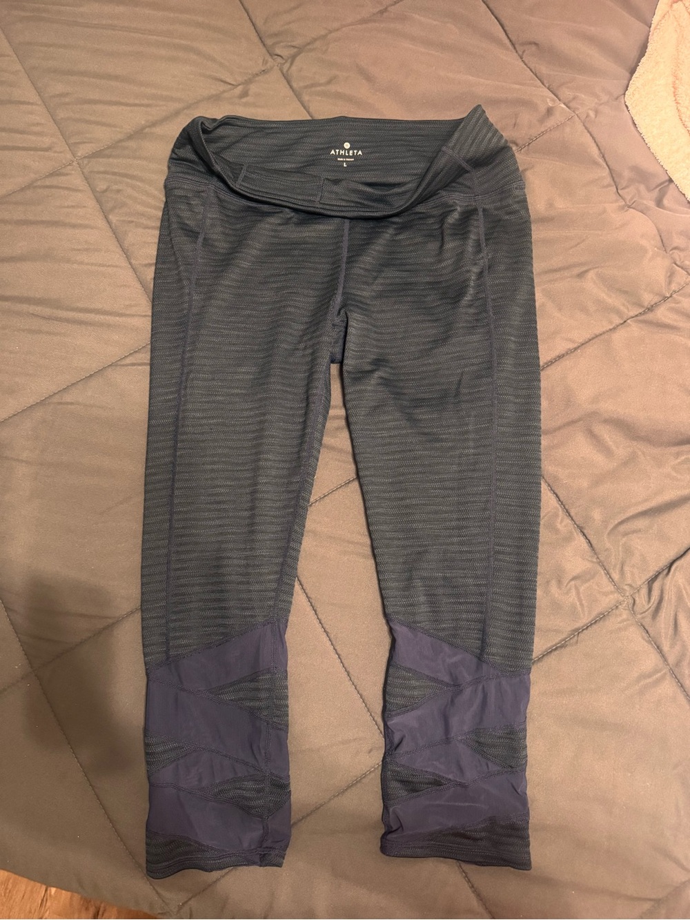 Athleta Black Leggings with Navy Ankle Panels